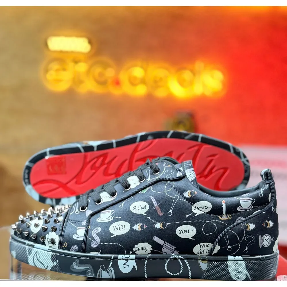 Christian Louboutin Men’s Louis Junior Spikes Mystery Print Sneakers – Black –
